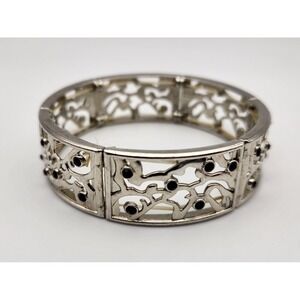 Women's stainless steel cuff bracelet‎ with black beading expanding, OS